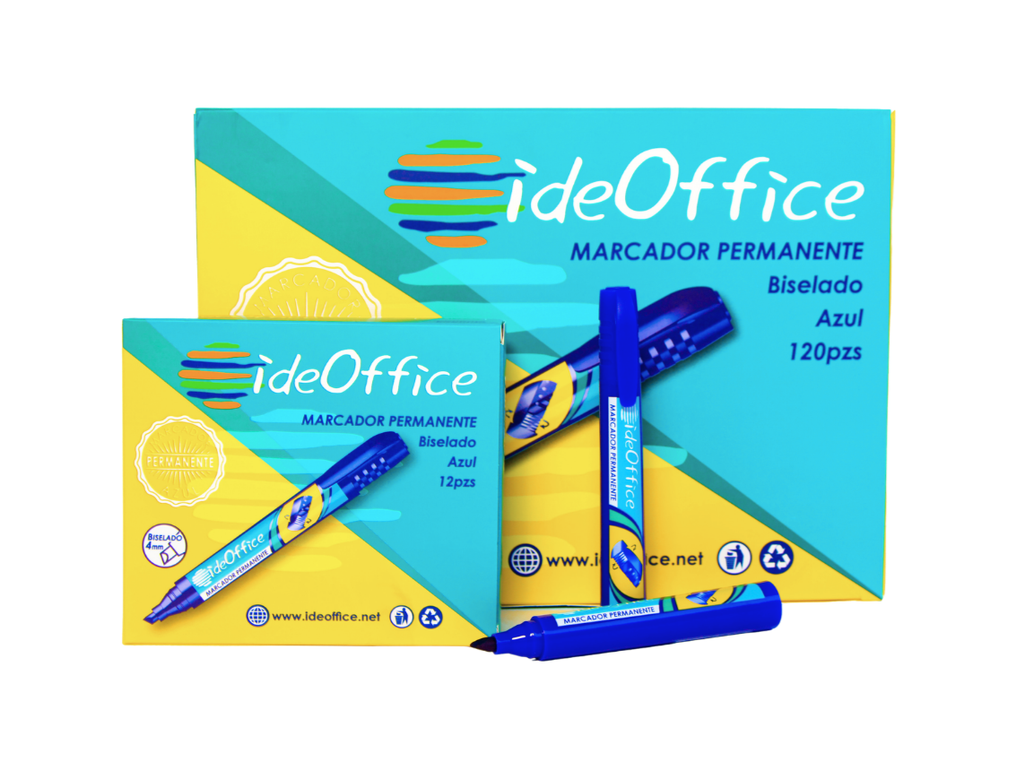 MARCADOR PERM. PTA. BISEL AZUL IDEOFFICE